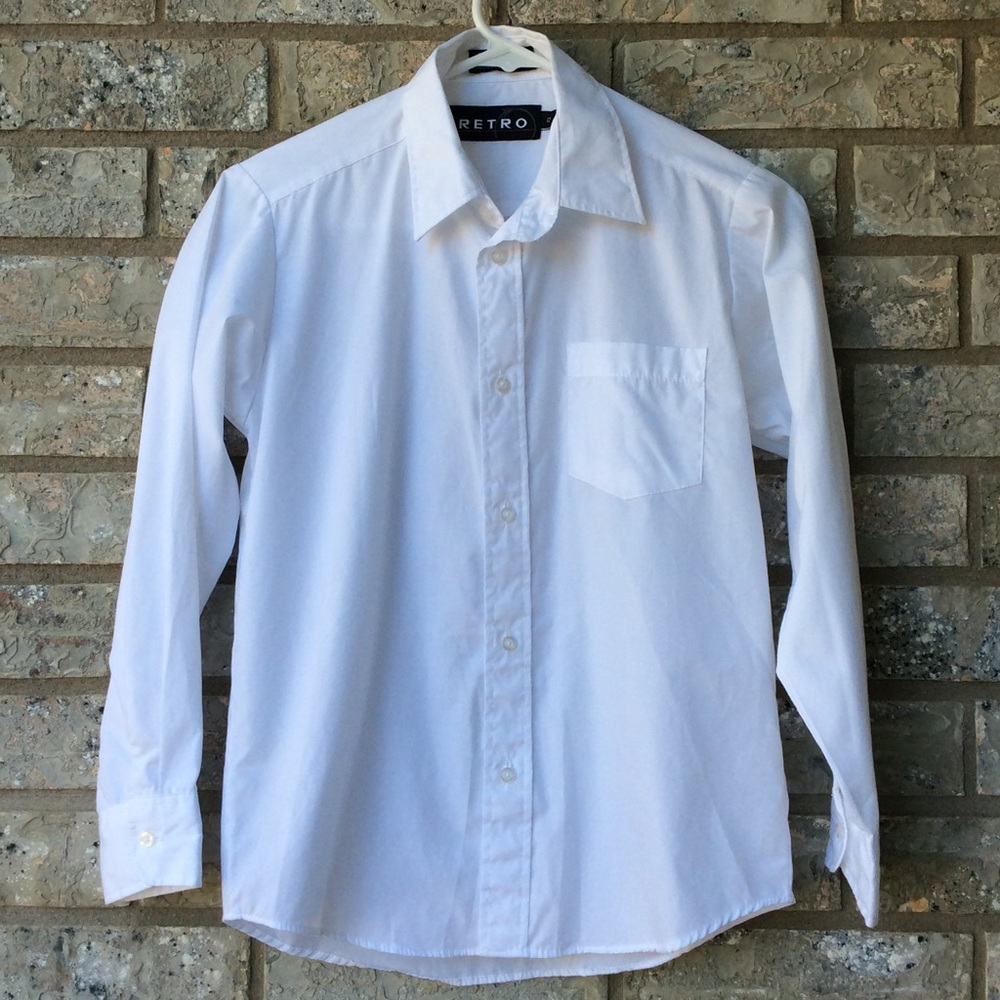 Boy Retro white button down LS 12